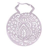Orecchino rotondo in argento con motivo Mehndi su sfondo bianco