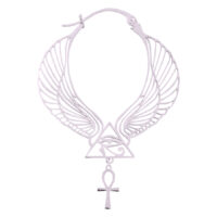 Orecchini argento a forma di ali con pendente Ankh su sfondo bianco
