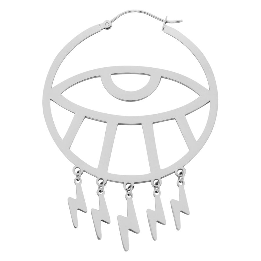 Orecchino in argento con ciondoli a forma di fulmine su sfondo bianco