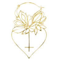 Orecchini Dahlia Hoops dorati con design floreale su sfondo bianco