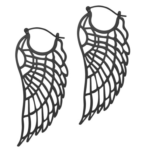 Due orecchini Wing Hoops neri in acciaio chirurgico su sfondo bianco