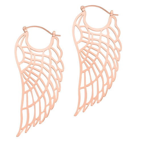 Due cerchi Wing in oro rosa in acciaio chirurgico lucidato a specchio su sfondo bianco