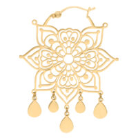 Orecchini Mandala dorati con chiusura a scatto Orecchini Mandala dorati in acciaio chirurgico 316L con chiusura a scatto su sfondo bianco