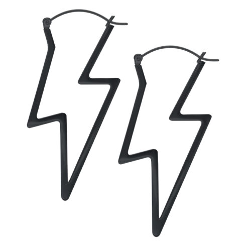 Orecchini a forma di fulmine neri in acciaio chirurgico su sfondo bianco