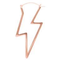 Orecchino a forma di lampo in oro rosa in acciaio chirurgico su sfondo bianco