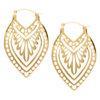 Creek Hoops orecchini in oro, Wildcat Orecchini Creek Hoops dorati con motivo filigranato su sfondo bianco
