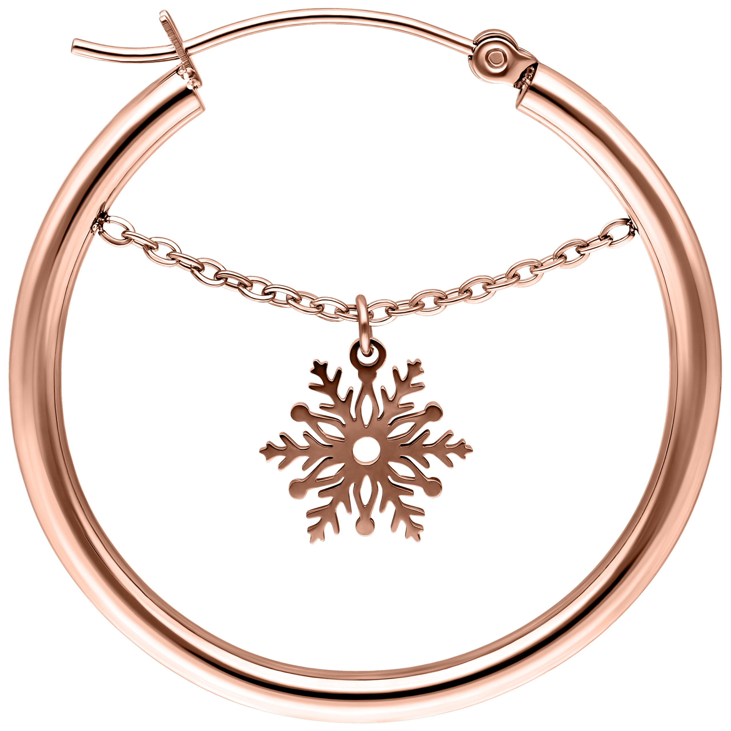 Orecchini in oro rosa con fiocco di neve pendente e catena