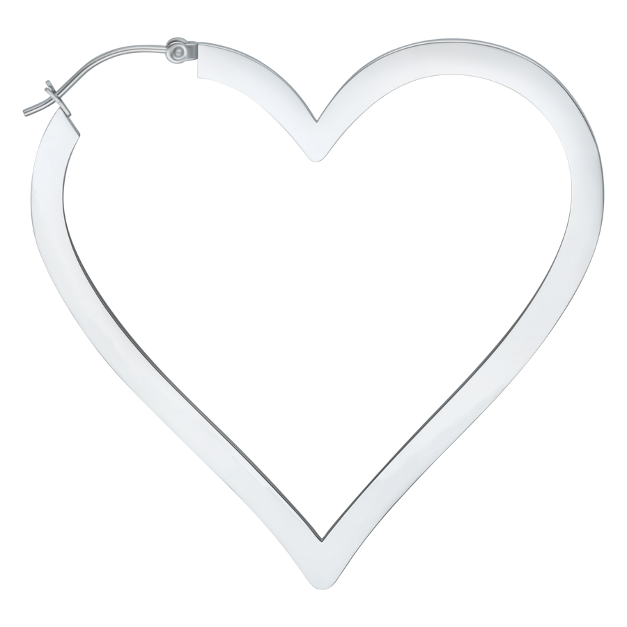 Orecchini a forma di cuore in acciaio chirurgico argento su sfondo bianco