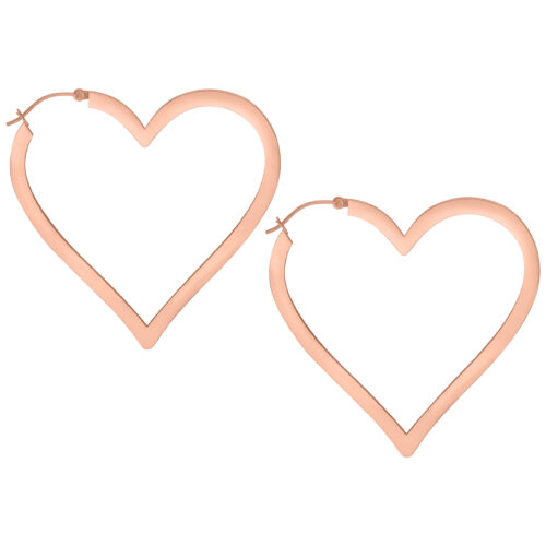 Due orecchini a forma di cuore in acciaio chirurgico rosé su sfondo bianco