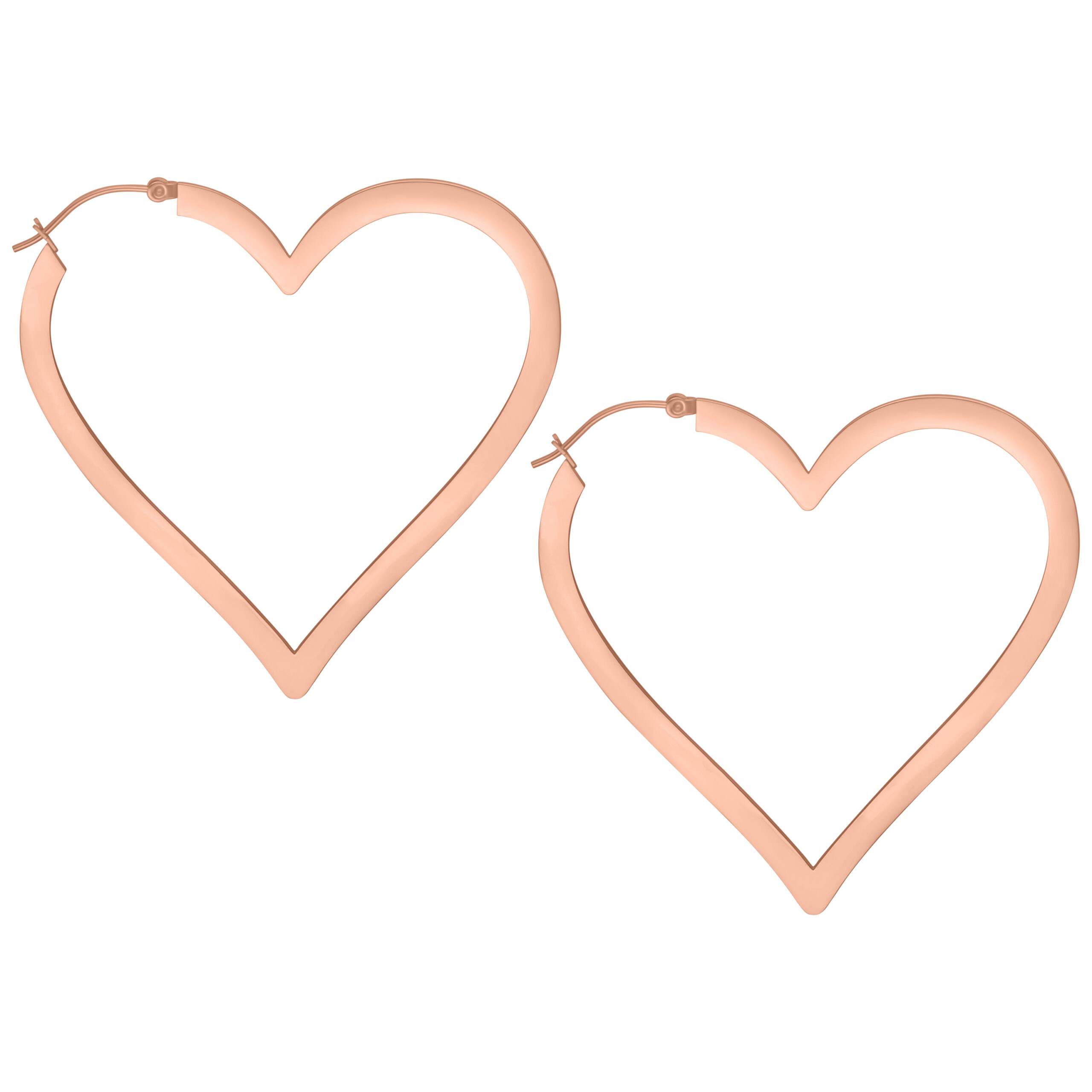 Due orecchini a forma di cuore in acciaio chirurgico rosé su sfondo bianco