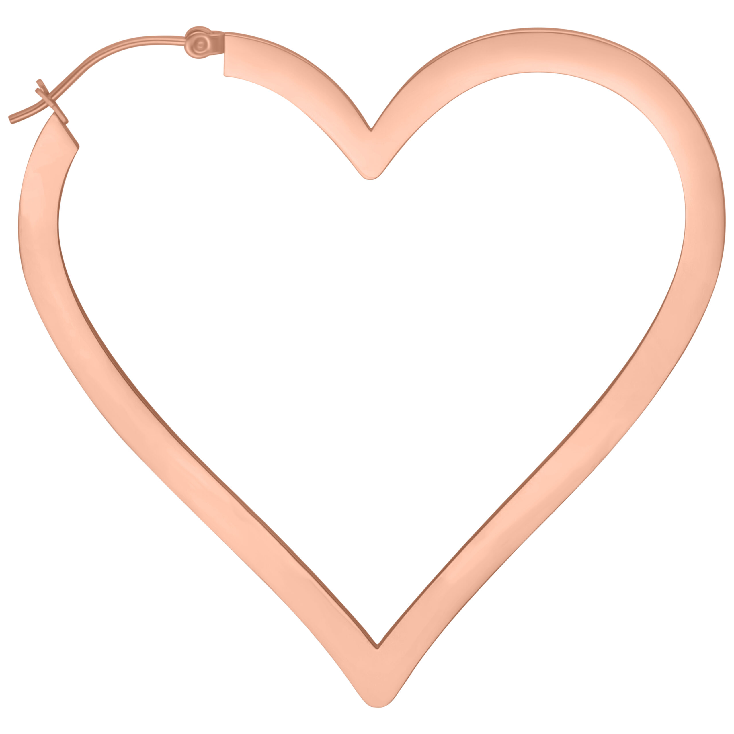 Orecchini a cuore in oro rosa in acciaio chirurgico su sfondo bianco