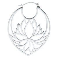 Orecchini Lotus in Argento in Acciaio Chirurgico, lucidati a specchio su sfondo bianco