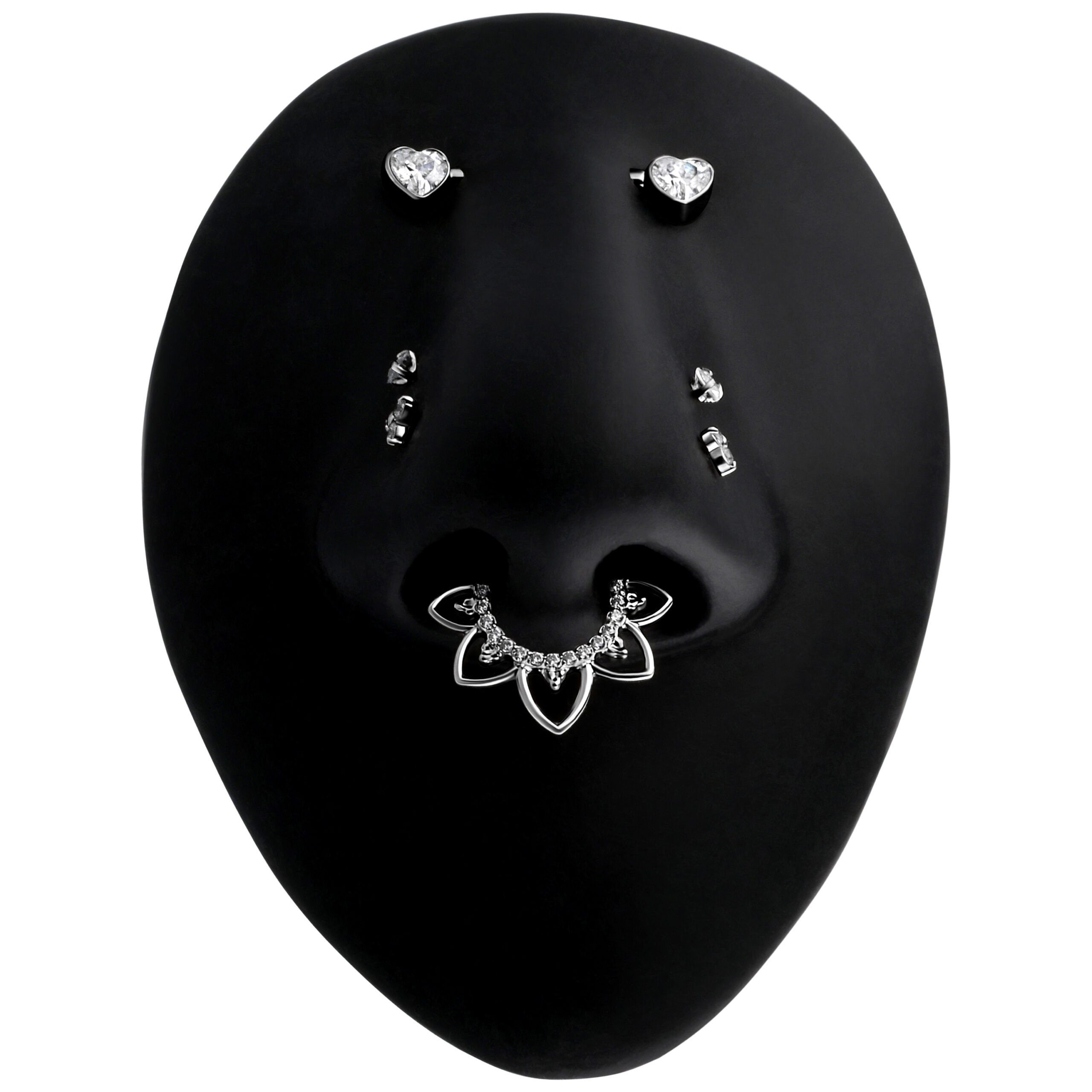 Barbell a cuore in titanio con pietre cristalline su sfondo nero