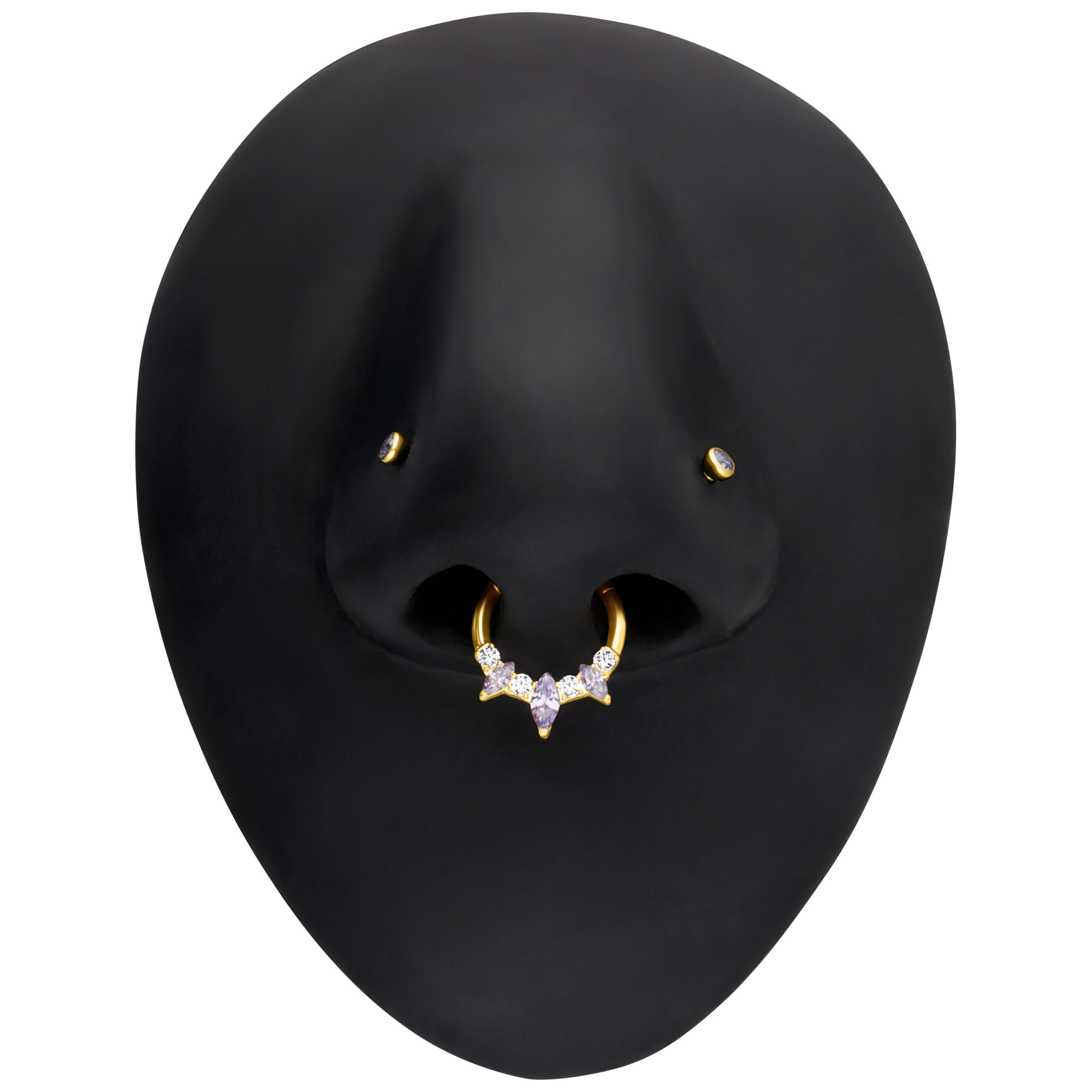 Marquise Septum Clicker in oro con cristalli scintillanti su modello nero