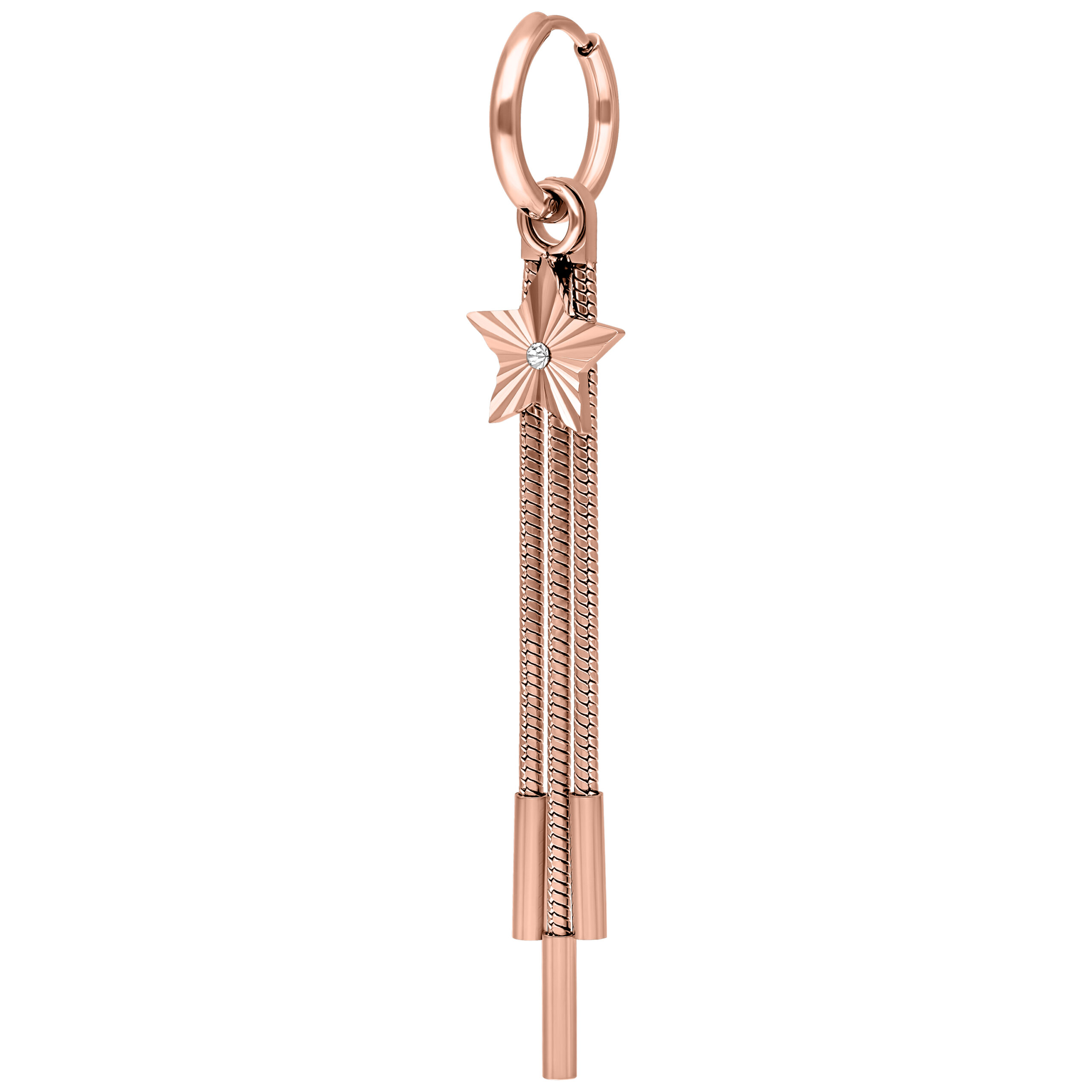Orecchini in oro rosa con pendente a stella su sfondo bianco