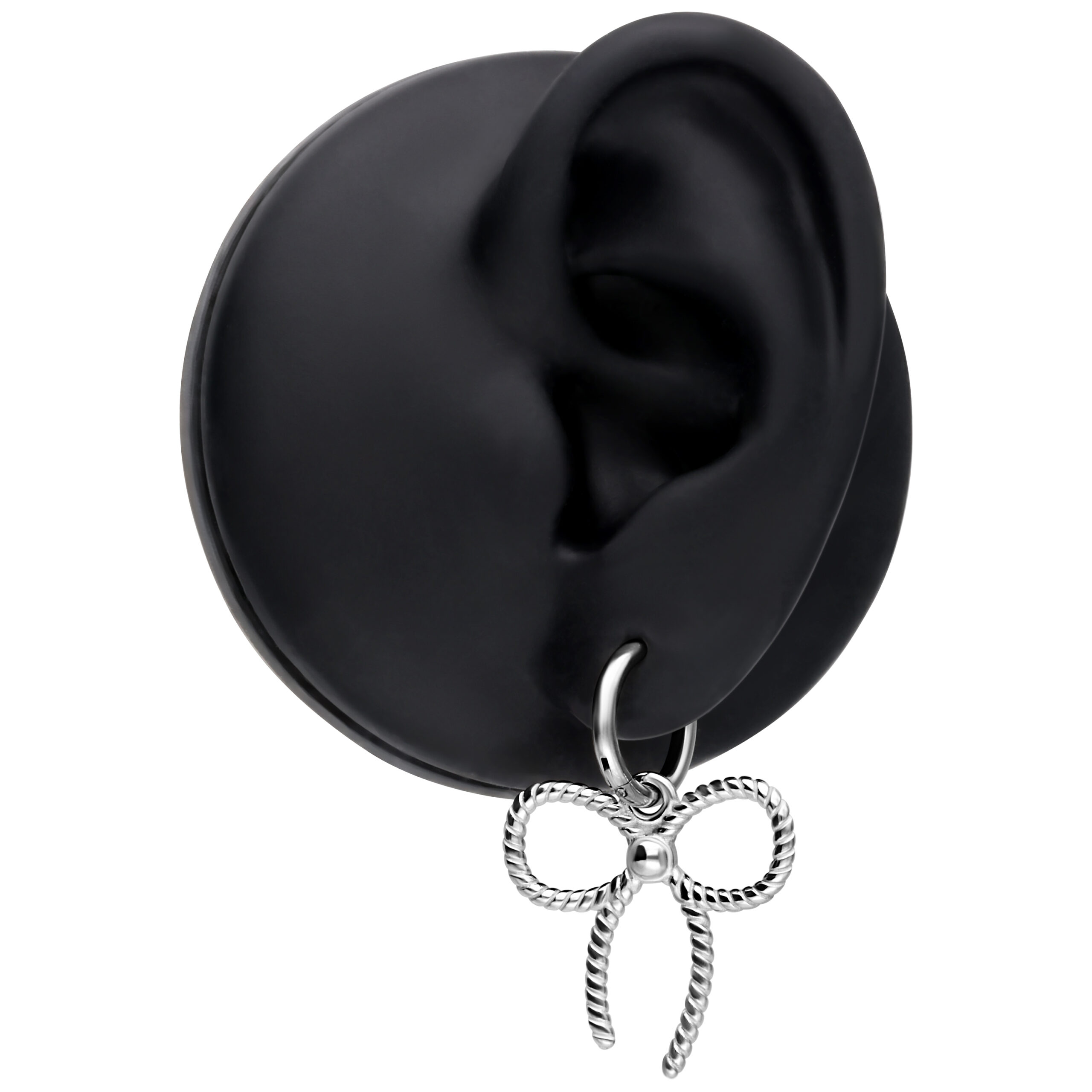 Orecchini argento con dettaglio fiocco su modello di orecchio nero