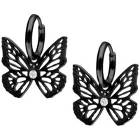 Orecchini neri con pendente a farfalla in acciaio chirurgico, superficie lucida