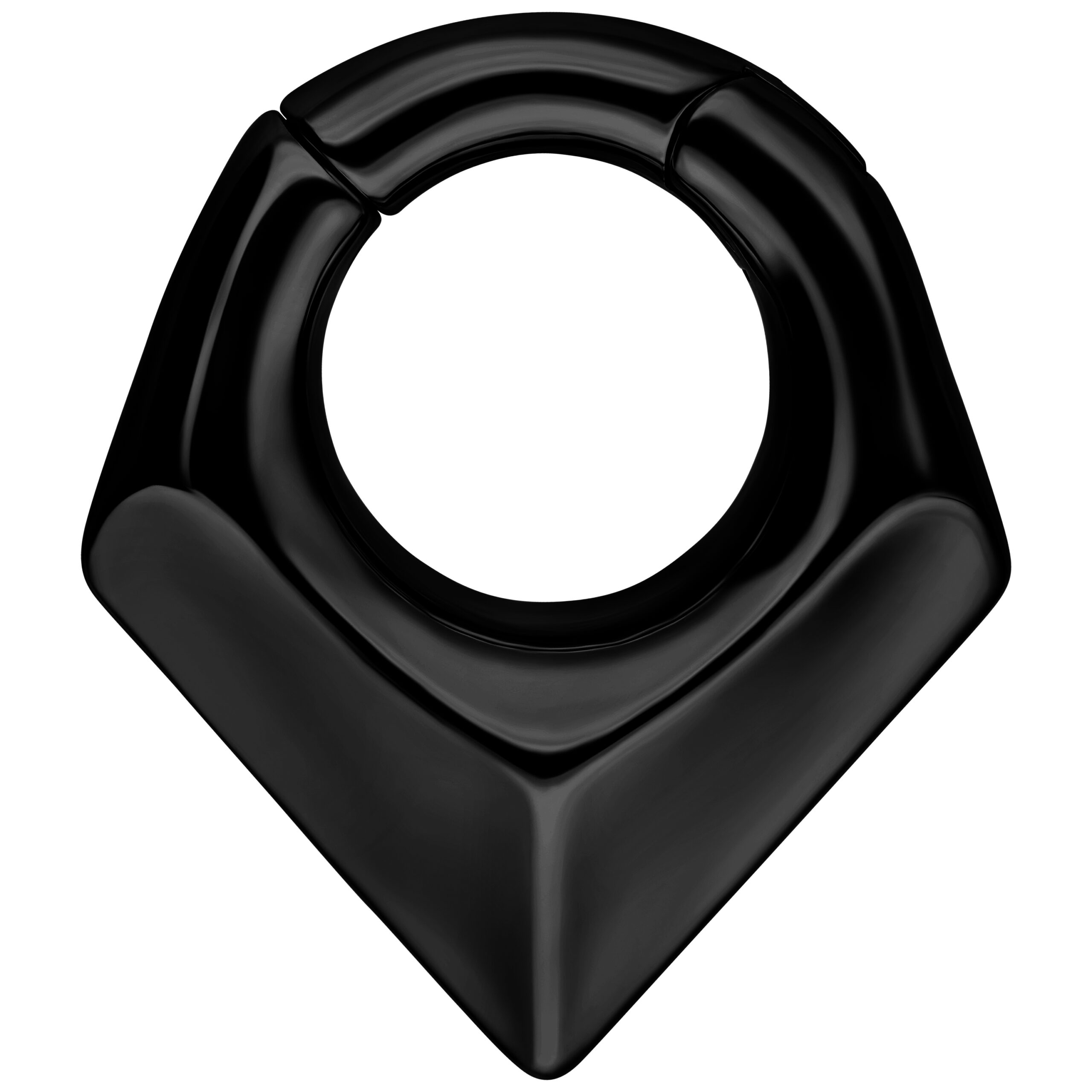 Peso per orecchio triangolare nero in acciaio chirurgico su sfondo bianco