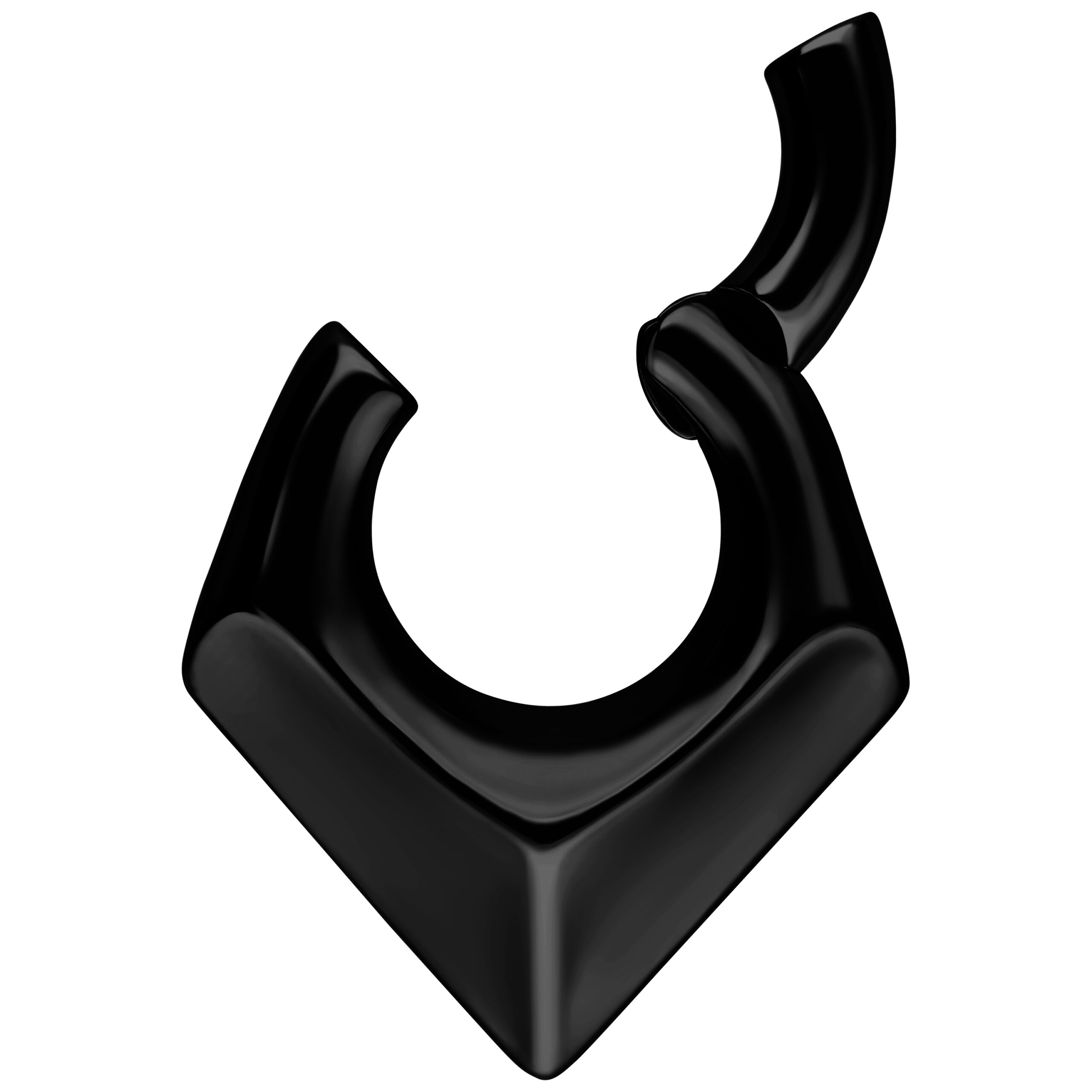 Peso per orecchie triangolare nero e metallico su sfondo bianco