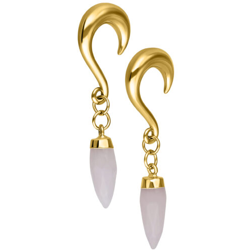 Pesi per orecchie dorati in acciaio chirurgico con cristallo rosa, pendenti