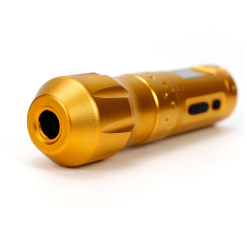 Macchina per tatuaggi wireless dorata Ava su sfondo bianco