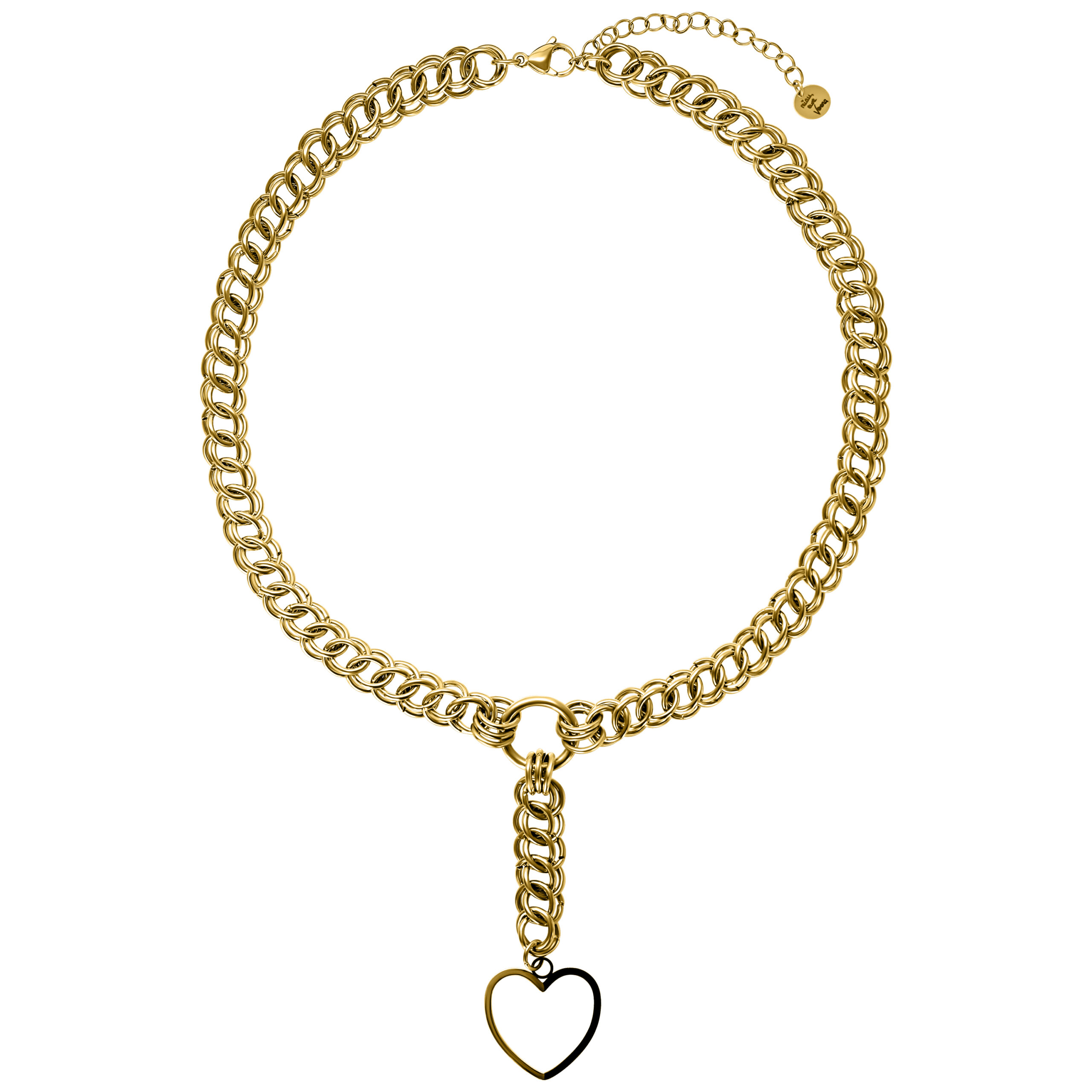 Choker dorato con ciondolo a cuore su sfondo bianco