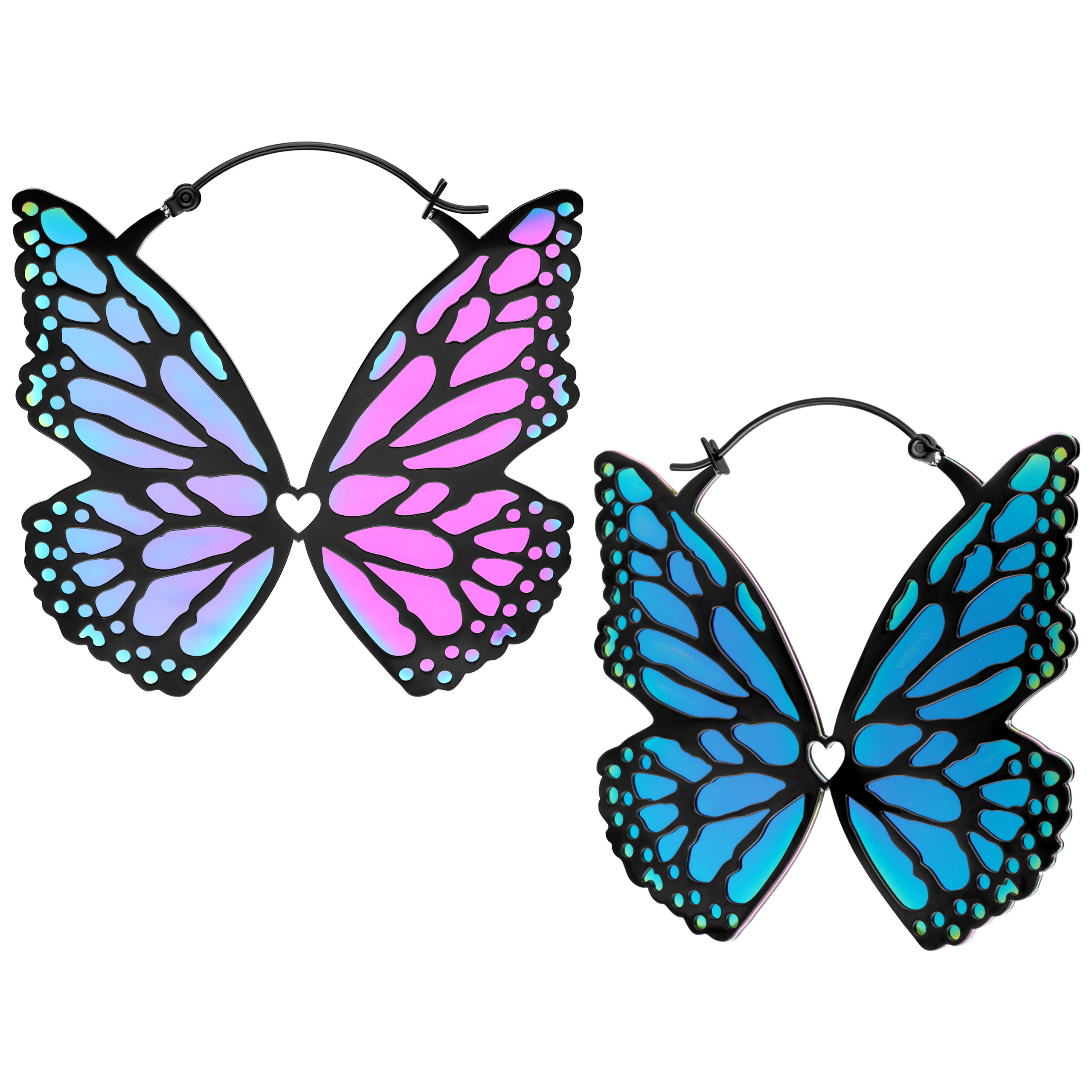Due cerchi Butterfly neri con ali colorate su sfondo bianco