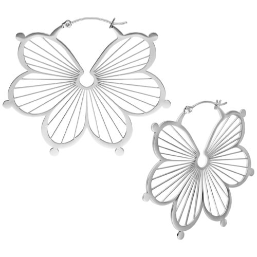 Due orecchini Flower Hoops in argento su sfondo bianco, lucidi e resistenti all'acqua