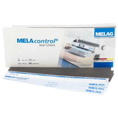 Confezione MELAcontrol Seal Check VE100 con strisce su sfondo bianco