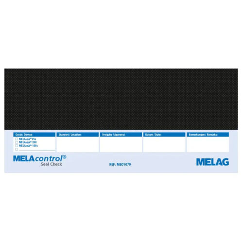 MELAcontrol Seal Check VE100 con design nero e blu su sfondo bianco
