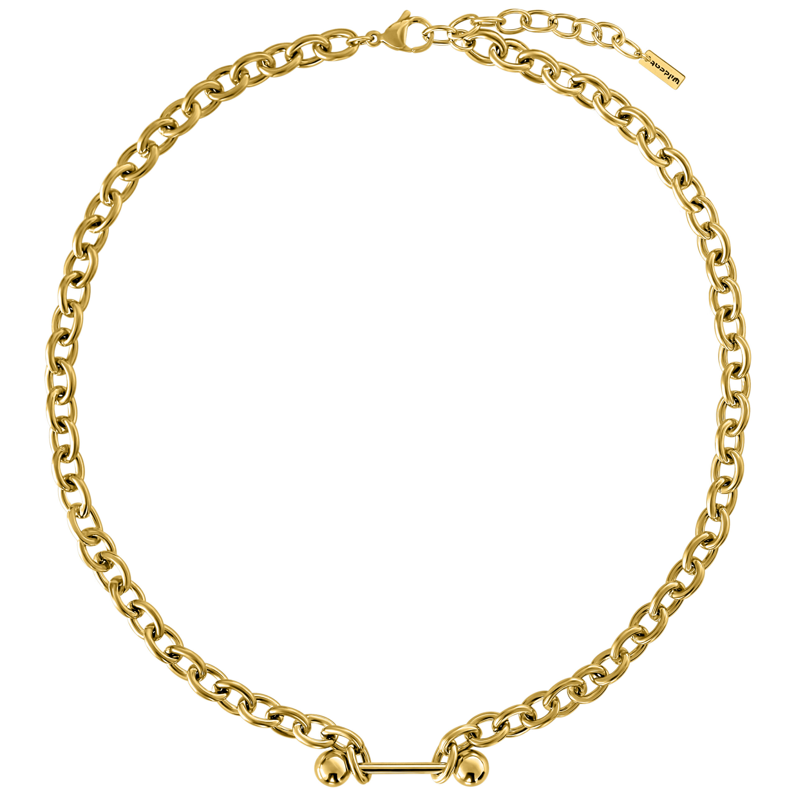 Collana Barbell dorata in acciaio chirurgico Collana Barbell dorata in acciaio chirurgico su sfondo bianco