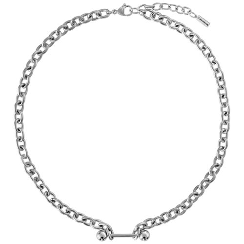 Collana Barbell in argento in acciaio chirurgico su sfondo bianco