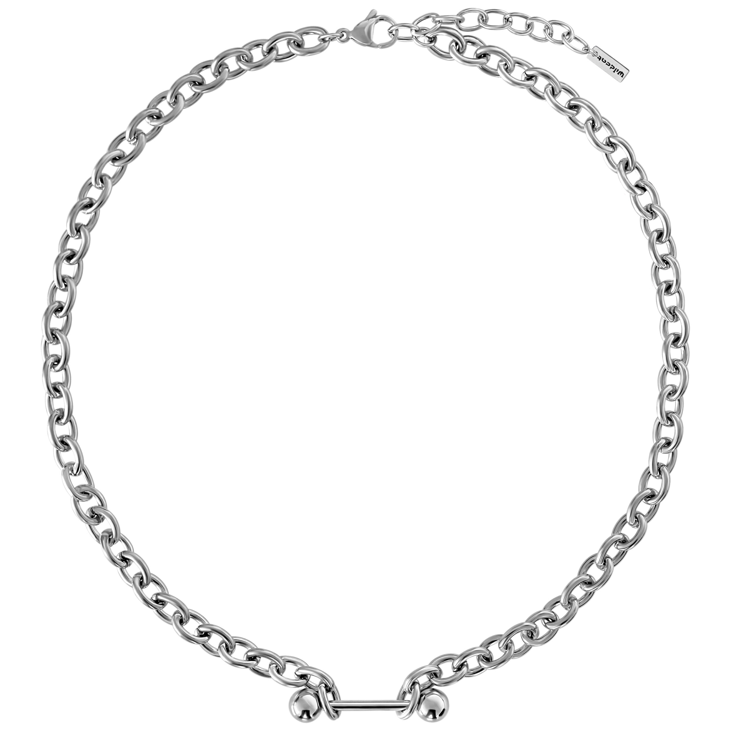 Collana Barbell in argento in acciaio chirurgico su sfondo bianco