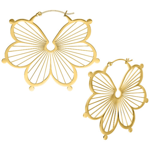 Due orecchini Gold Flower Hoops su sfondo bianco