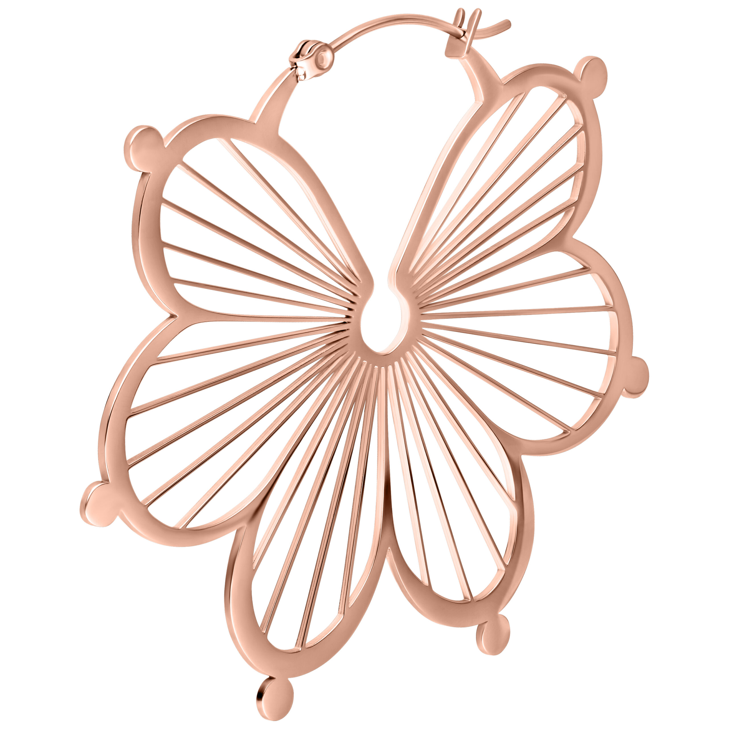 Orecchini in oro rosa a forma di fiore su sfondo bianco