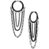 Orecchini neri con più strati di catene su sfondo bianco