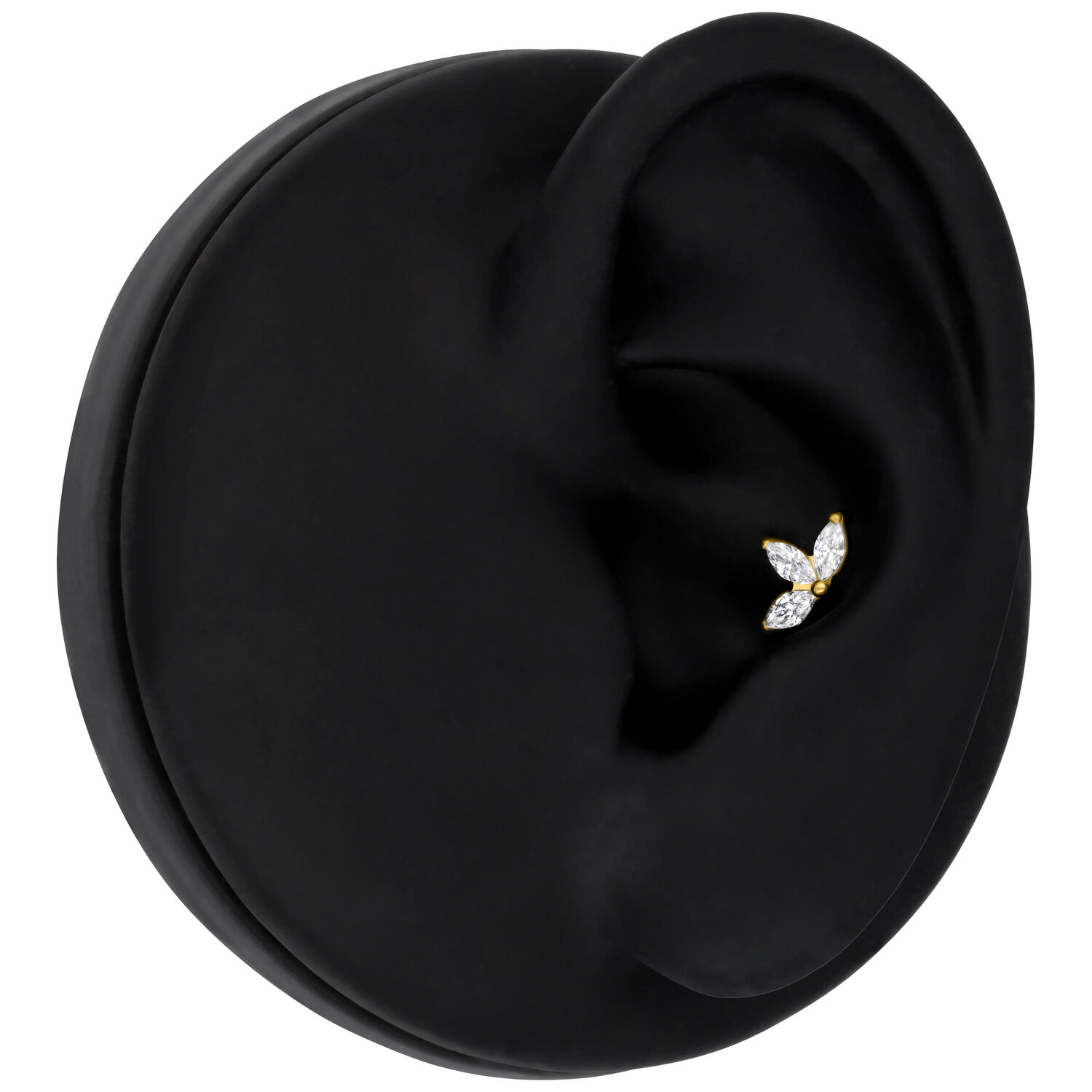 Inserto Lotus dorato con cristalli chiari su modello di orecchio nero
