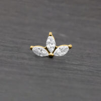 Inserto Lotus dorato con tre cristalli chiari su sfondo scuro
