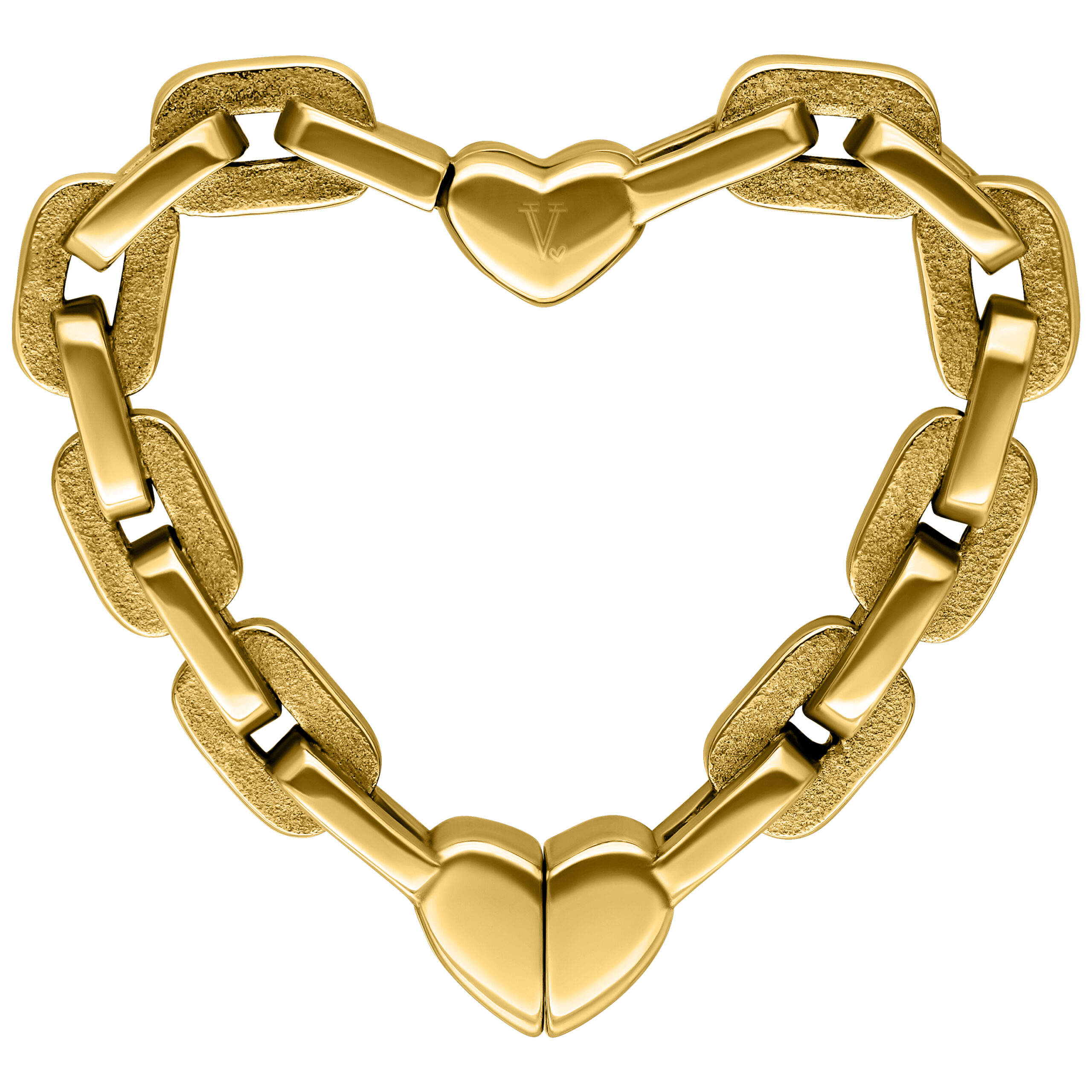 Pesi per orecchie a forma di cuore in oro lucido su sfondo bianco