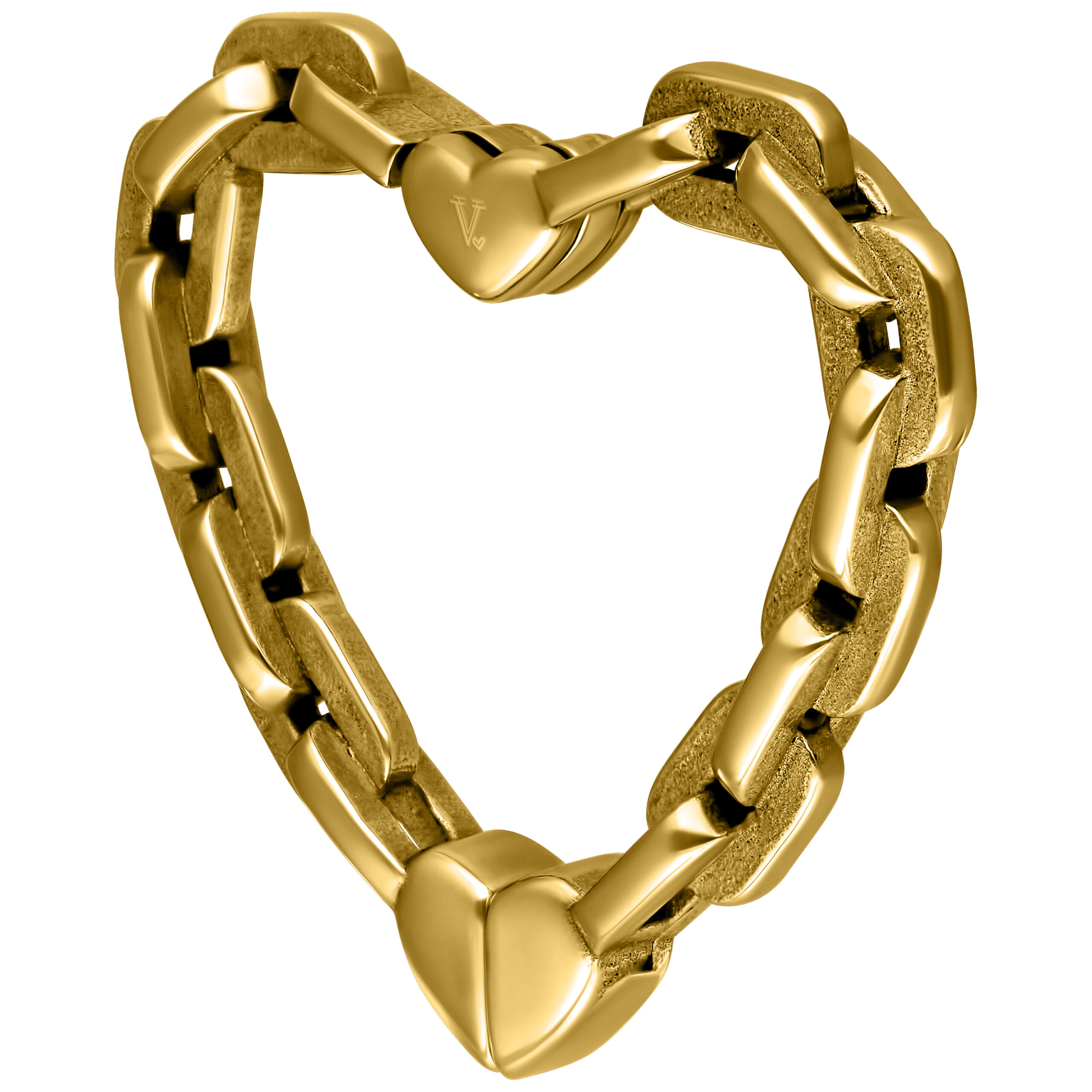 Peso orecchino dorato a forma di cuore su sfondo bianco