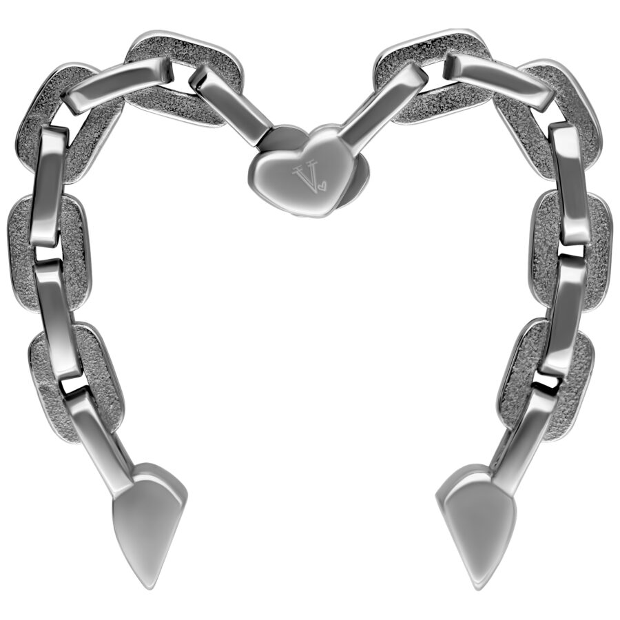 Peso per orecchie a forma di cuore in PMMA nero con finitura lucida su sfondo bianco