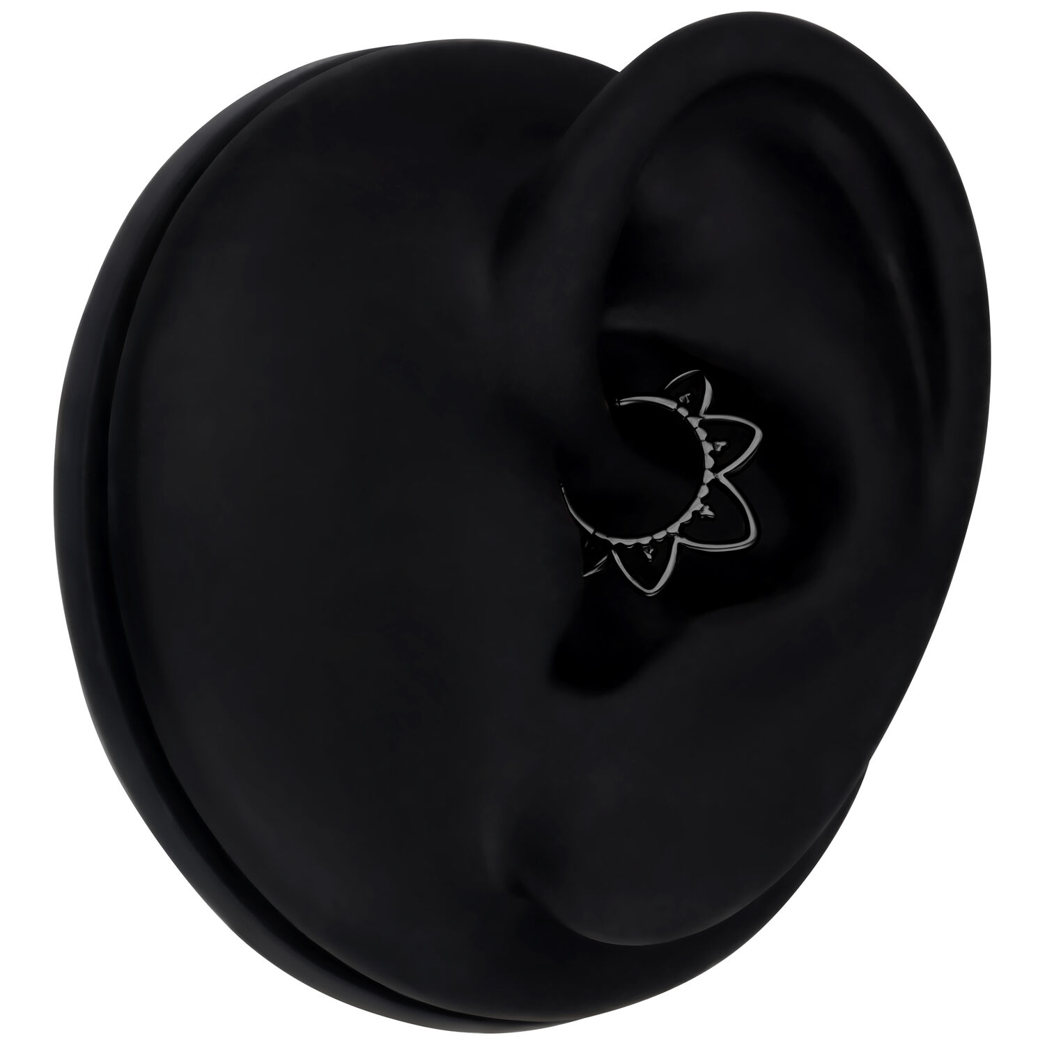 Clicker Septum Orientale nero in titanio in un orecchio su sfondo nero