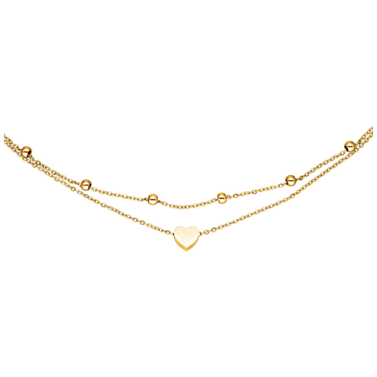 Bracciale a doppio filo in metallo dorato con ciondolo a cuore