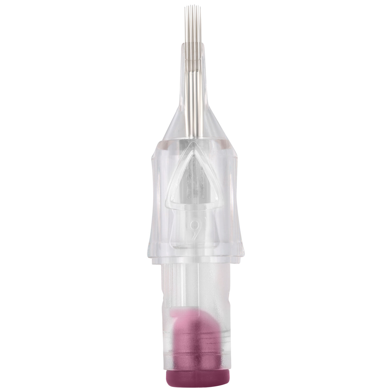 Magnum Curved Medium Taper Tattoonadeln 10er Box Cartuccia trasparente per aghi da tatuaggio con 7 aghi, base viola