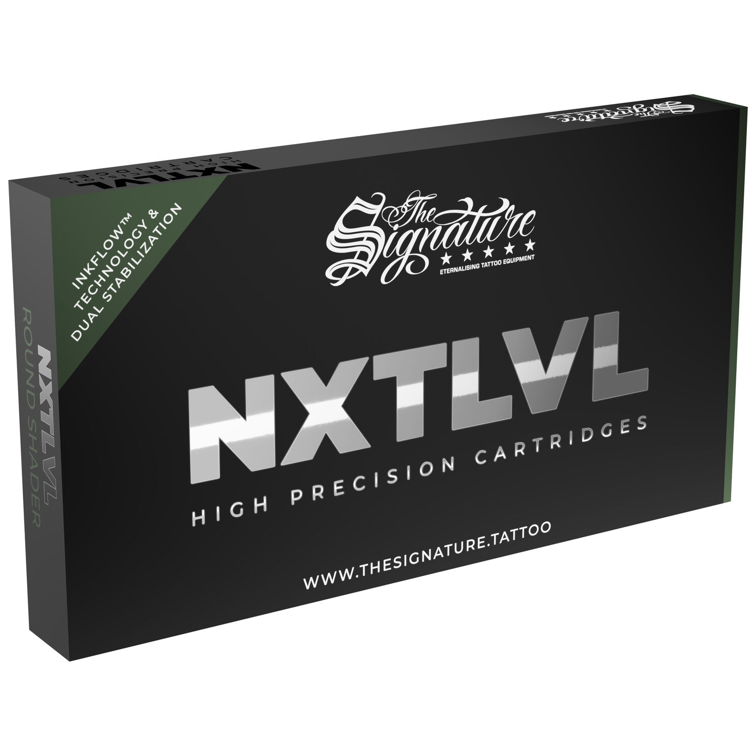 Wildcat Signature Aghi per Tatuaggi Confezione 10 Pz Scatola nera con scritta argento 'NXT LVL' e 'The Signature' su sfondo bianco