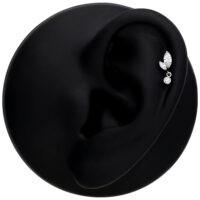 Punta nera per orecchio con doppio marquise e pendente di cristallo