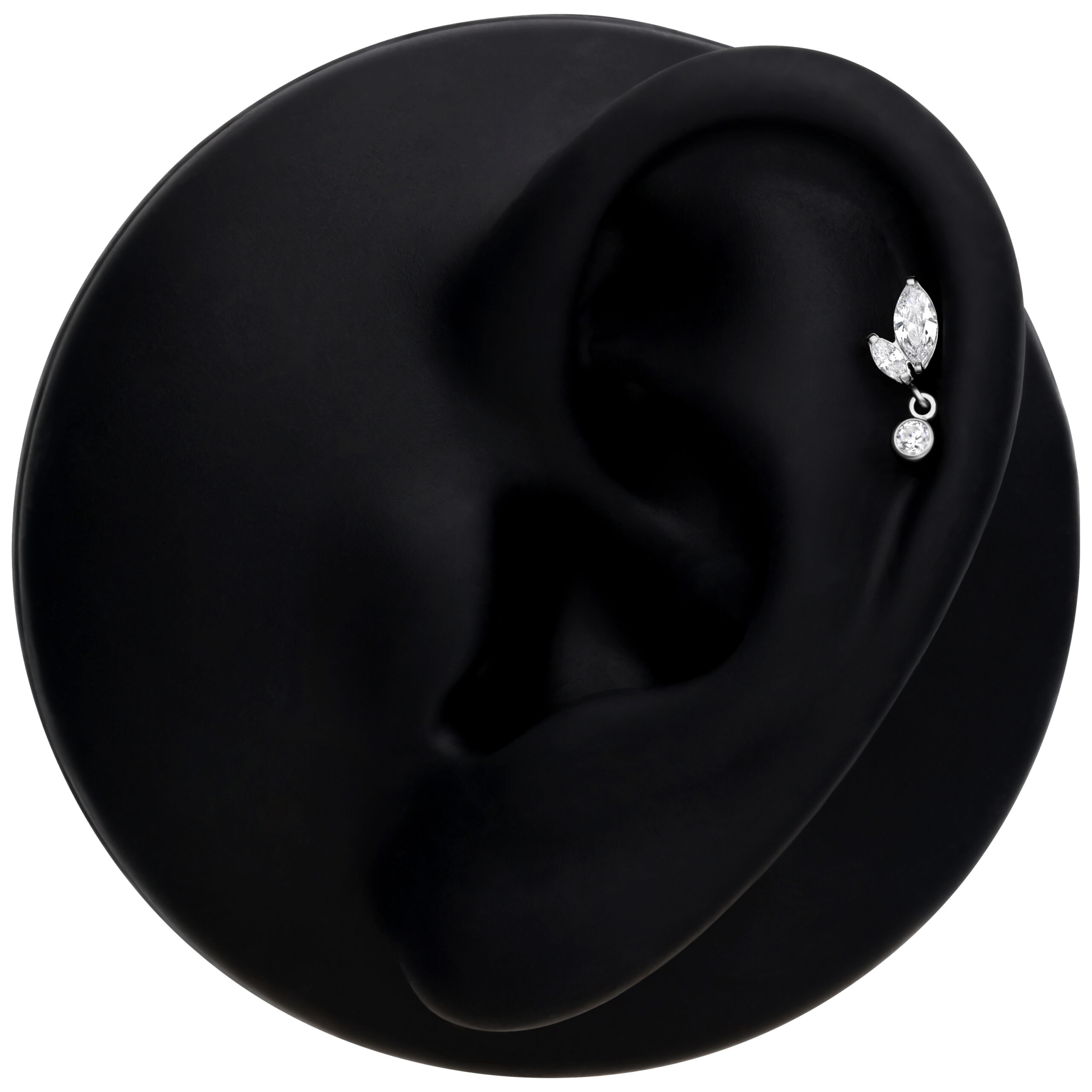 Punta nera per orecchio con doppio marquise e pendente di cristallo