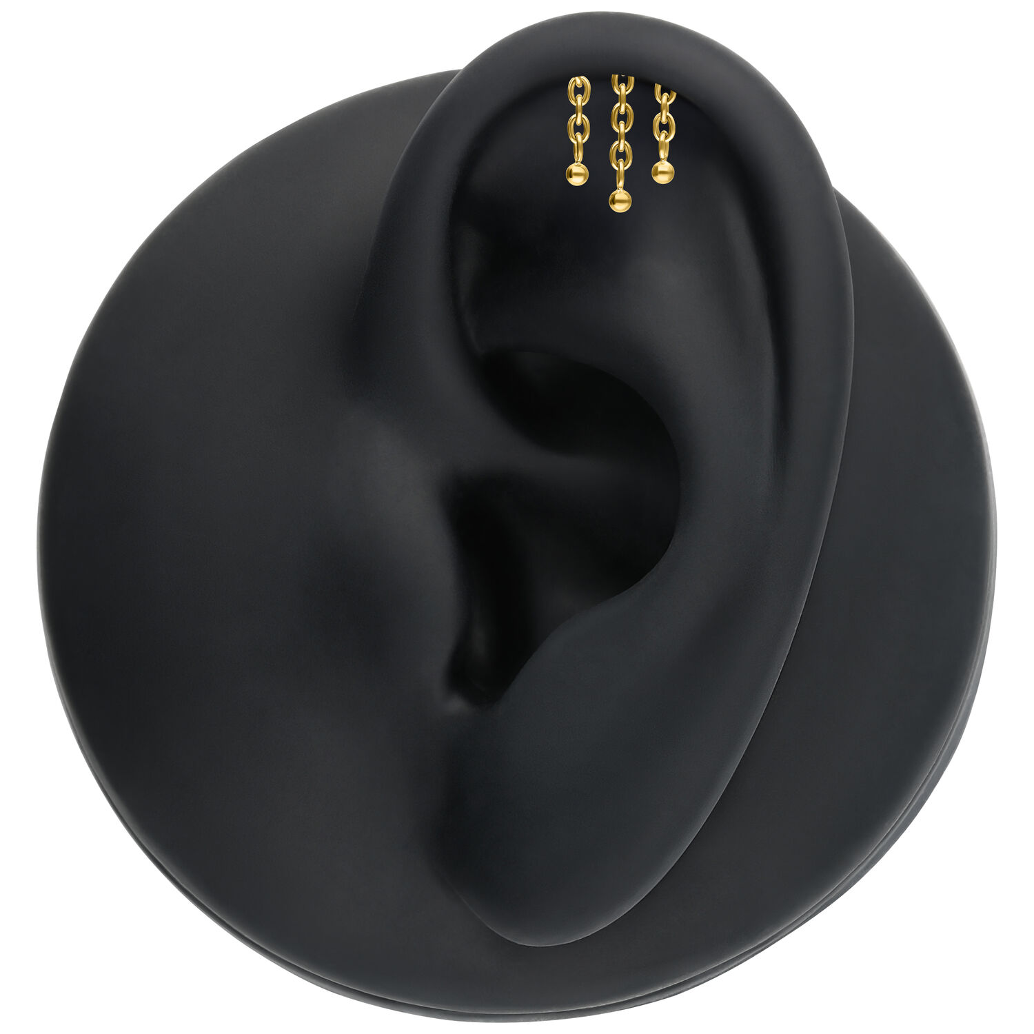 Attacco Helix color oro con collana e bolle su sfondo nero
