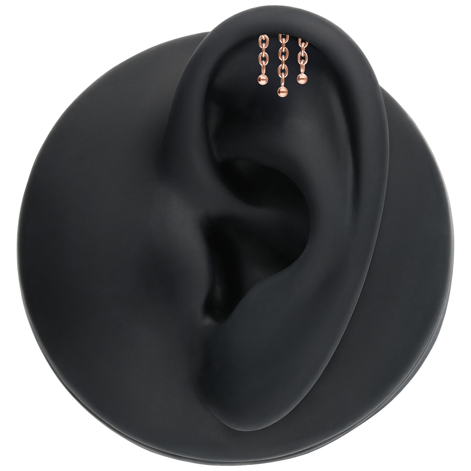 Collana oro rosa con attacco Bubble Helix su modello di orecchio nero