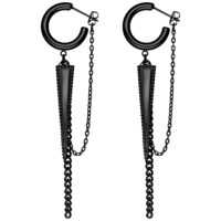 Orecchini a triangolo neri in acciaio chirurgico con catena su sfondo bianco